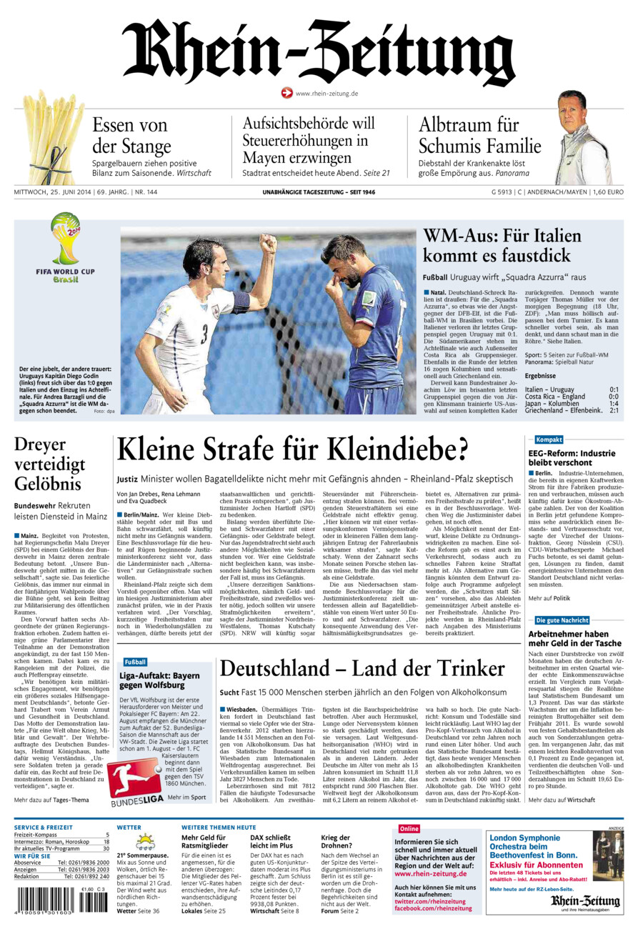 Rhein-Zeitung Andernach & Mayen vom Mittwoch, 25.06.2014