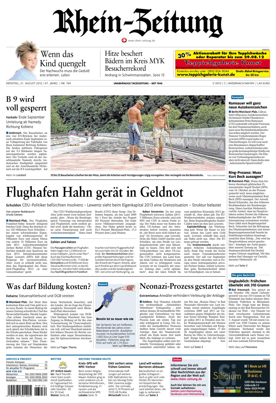 Rhein-Zeitung Andernach & Mayen vom Dienstag, 21.08.2012