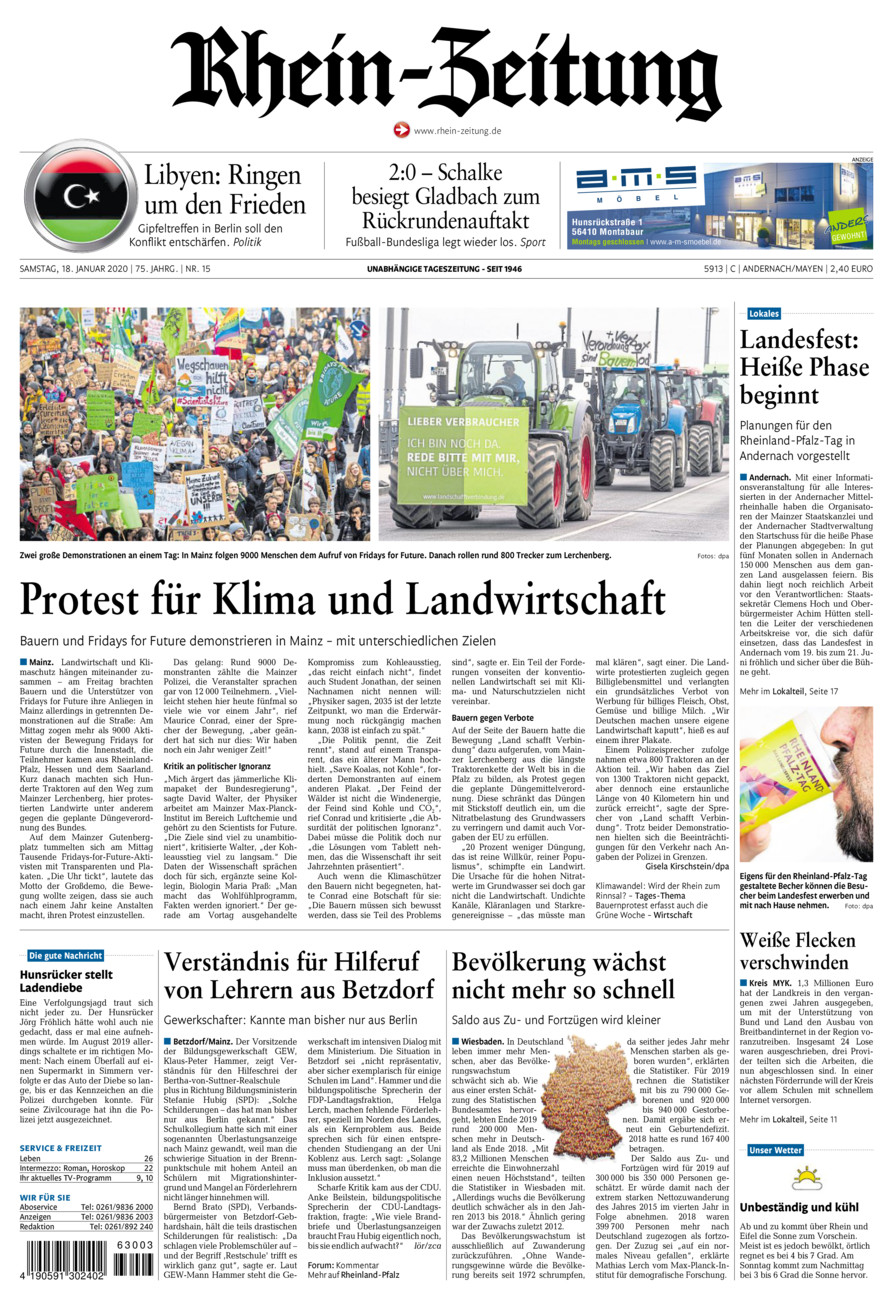 Rhein-Zeitung Andernach & Mayen vom Samstag, 18.01.2020