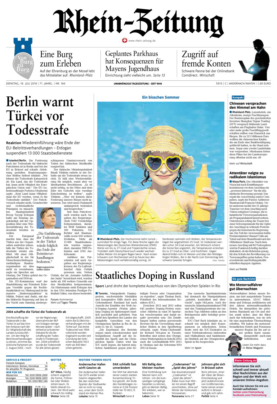 Rhein-Zeitung Andernach & Mayen vom Dienstag, 19.07.2016