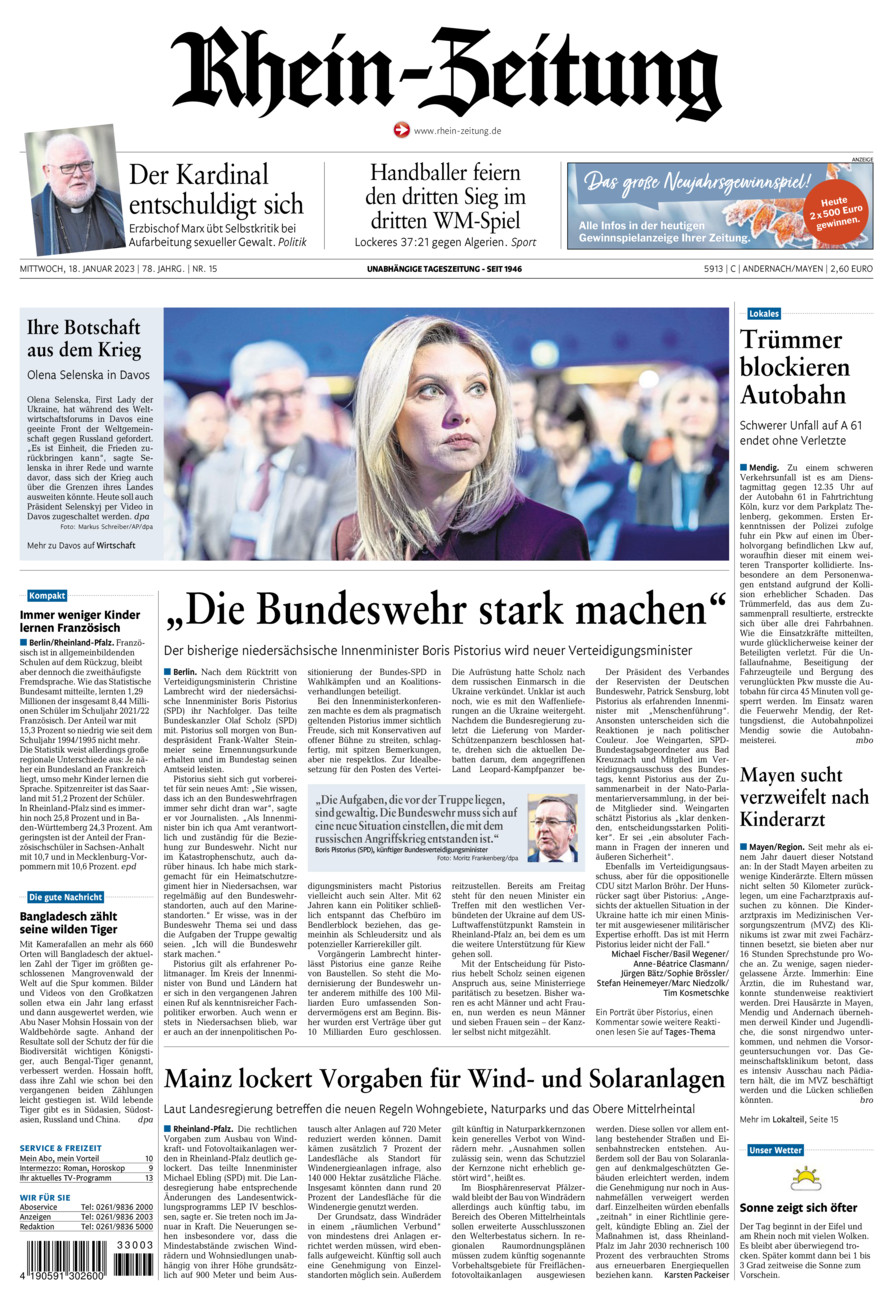 Rhein-Zeitung Andernach & Mayen vom Mittwoch, 18.01.2023