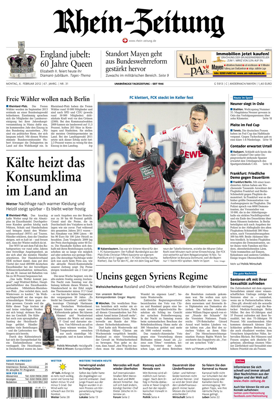 Rhein-Zeitung Andernach & Mayen vom Montag, 06.02.2012