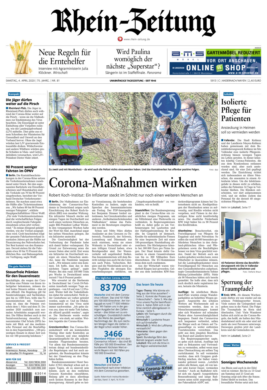 Rhein-Zeitung Andernach & Mayen vom Samstag, 04.04.2020