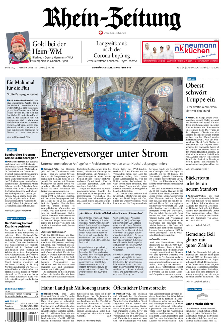 Rhein-Zeitung Andernach & Mayen vom Samstag, 11.02.2023