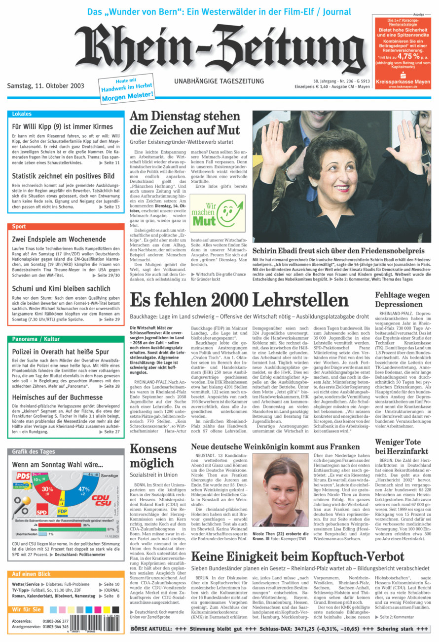 Rhein-Zeitung Andernach & Mayen vom Samstag, 11.10.2003