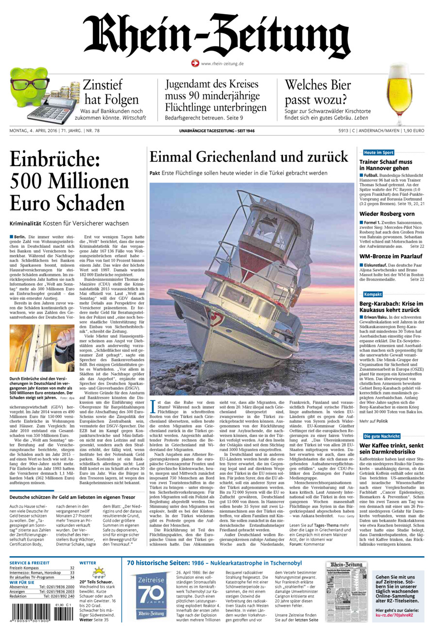 Rhein-Zeitung Andernach & Mayen vom Montag, 04.04.2016