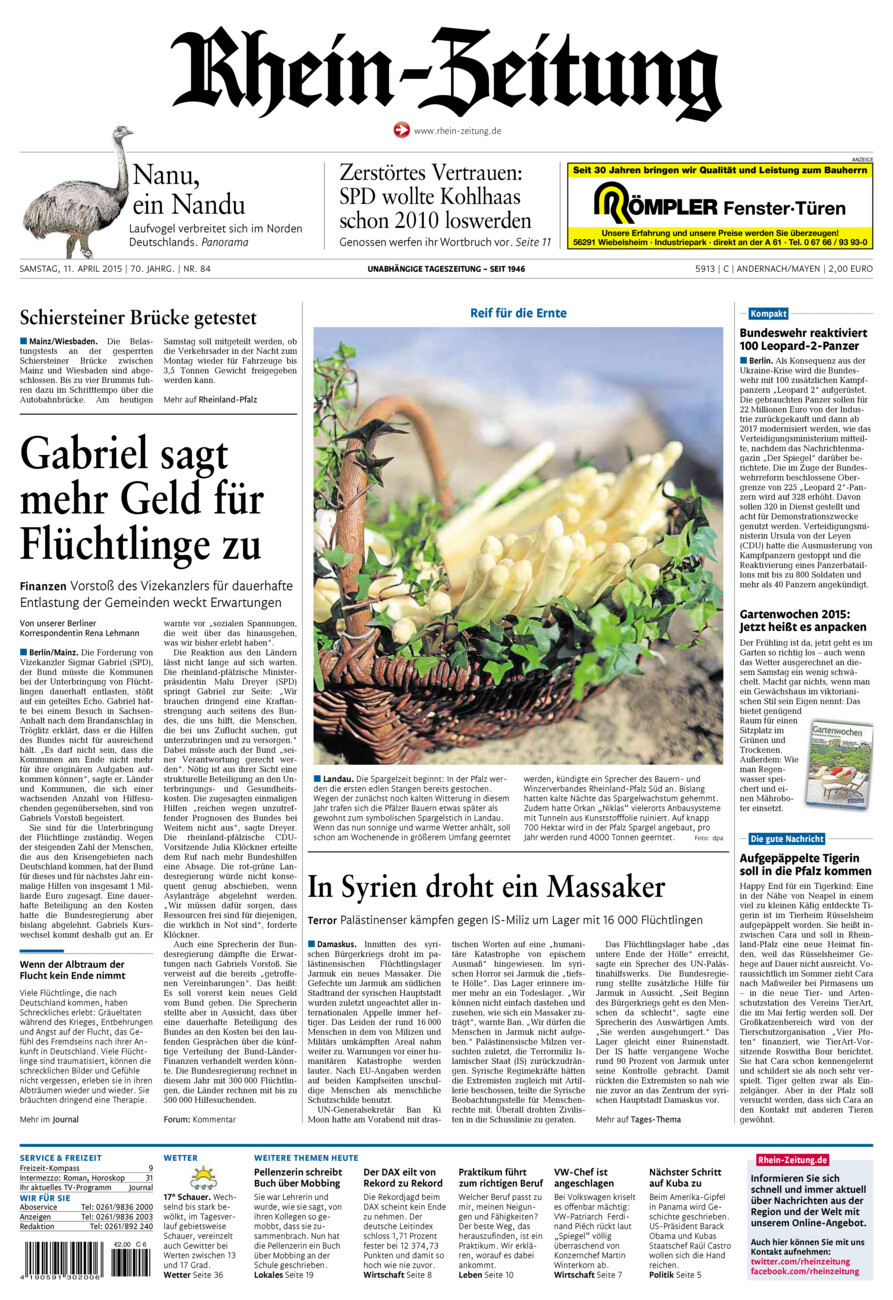 Rhein-Zeitung Andernach & Mayen vom Samstag, 11.04.2015