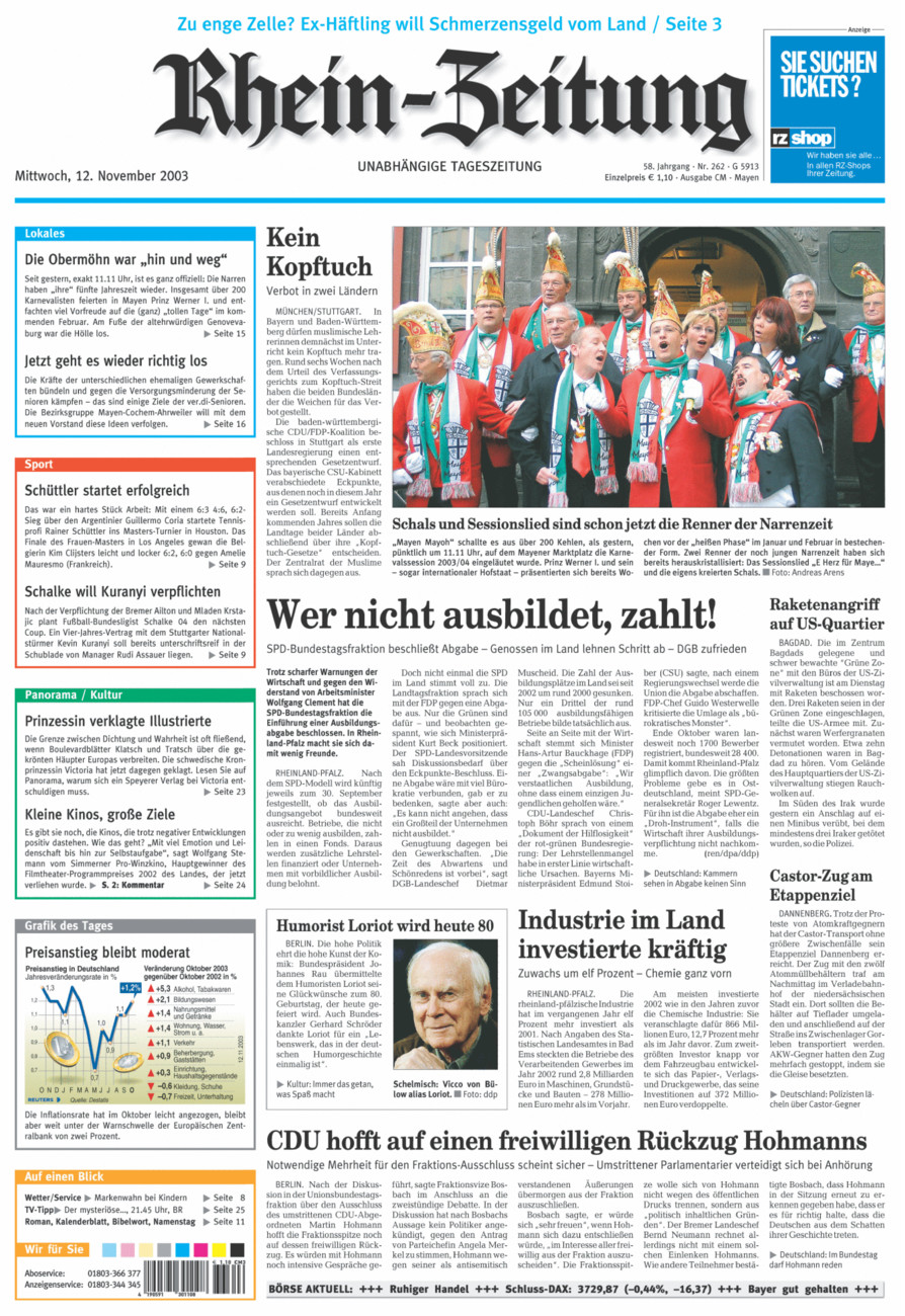 Rhein-Zeitung Andernach & Mayen vom Mittwoch, 12.11.2003