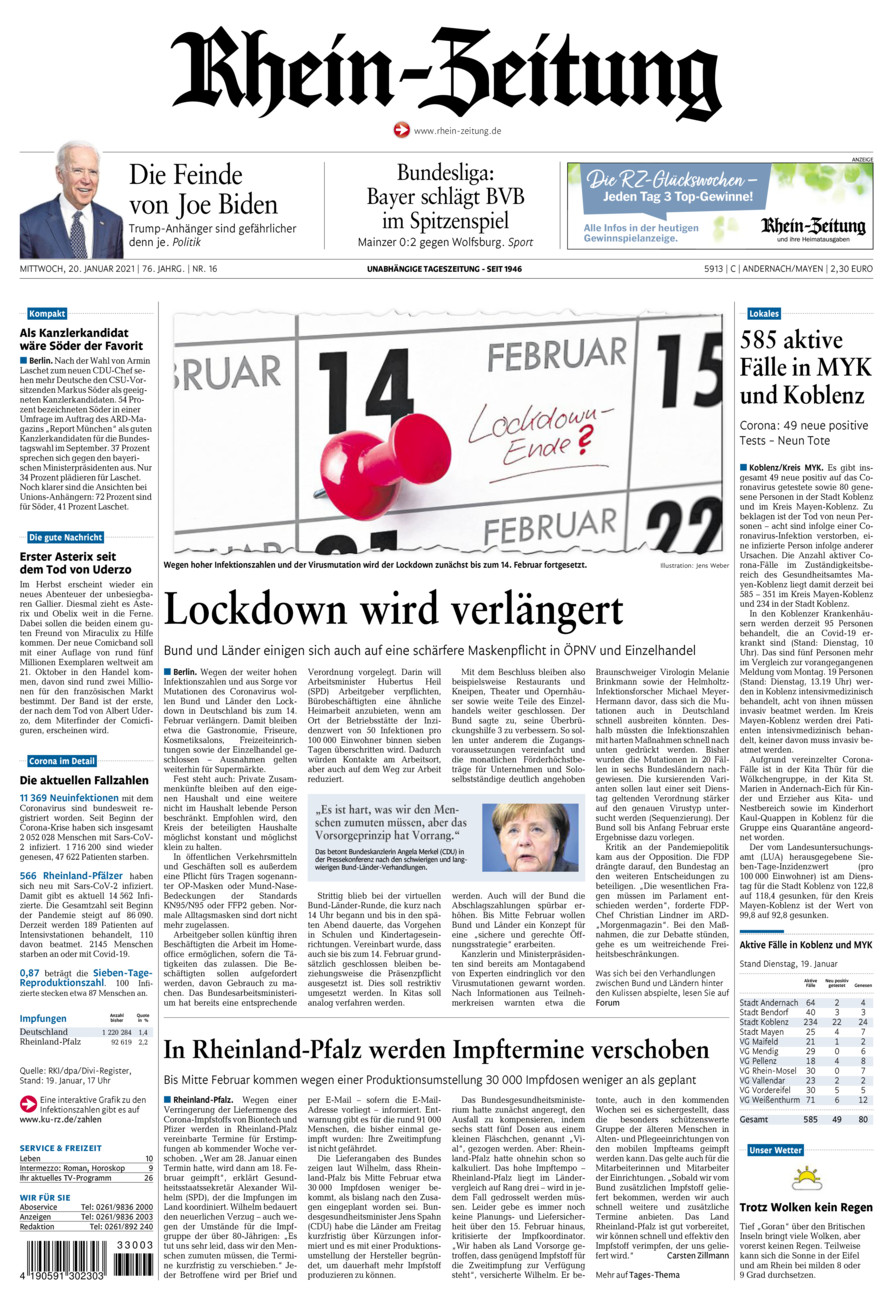 Rhein-Zeitung Andernach & Mayen vom Mittwoch, 20.01.2021