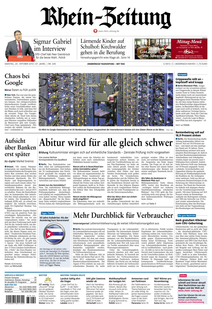 Rhein-Zeitung Andernach & Mayen vom Samstag, 20.10.2012