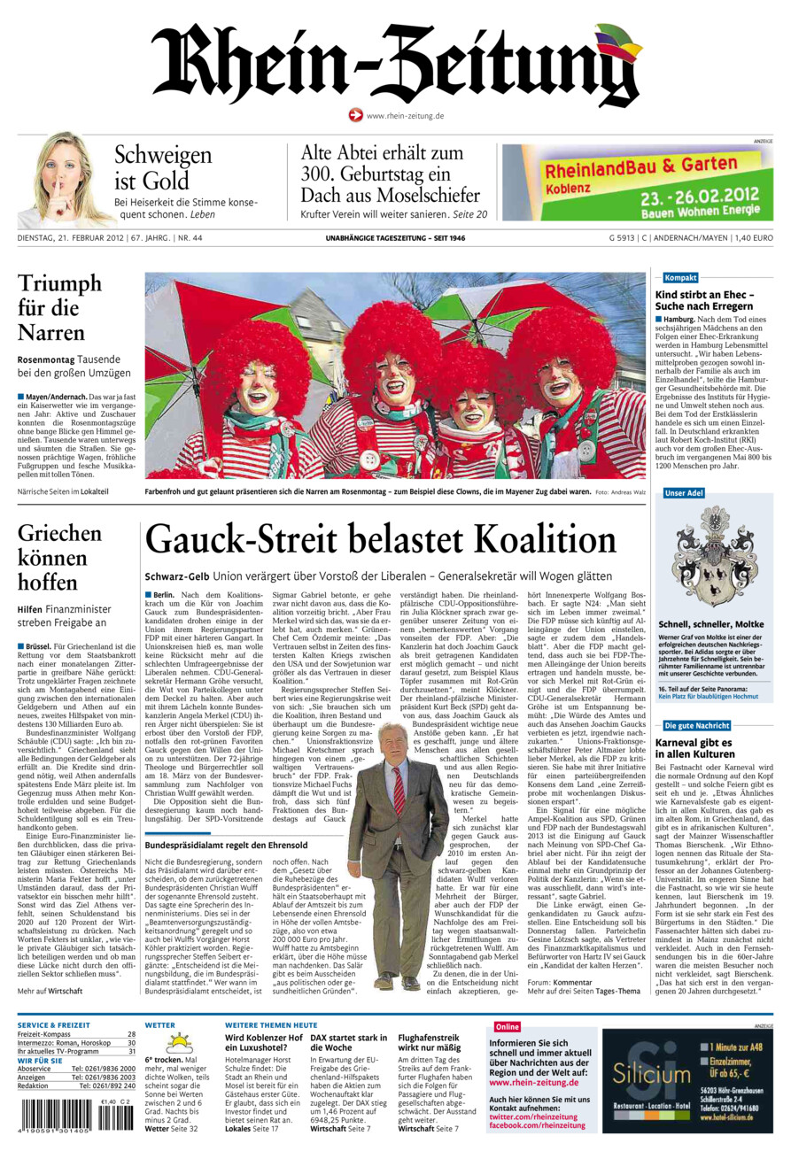 Rhein-Zeitung Andernach & Mayen vom Dienstag, 21.02.2012