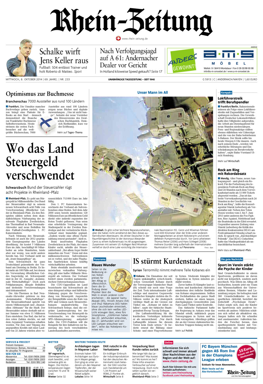 Rhein-Zeitung Andernach & Mayen vom Mittwoch, 08.10.2014