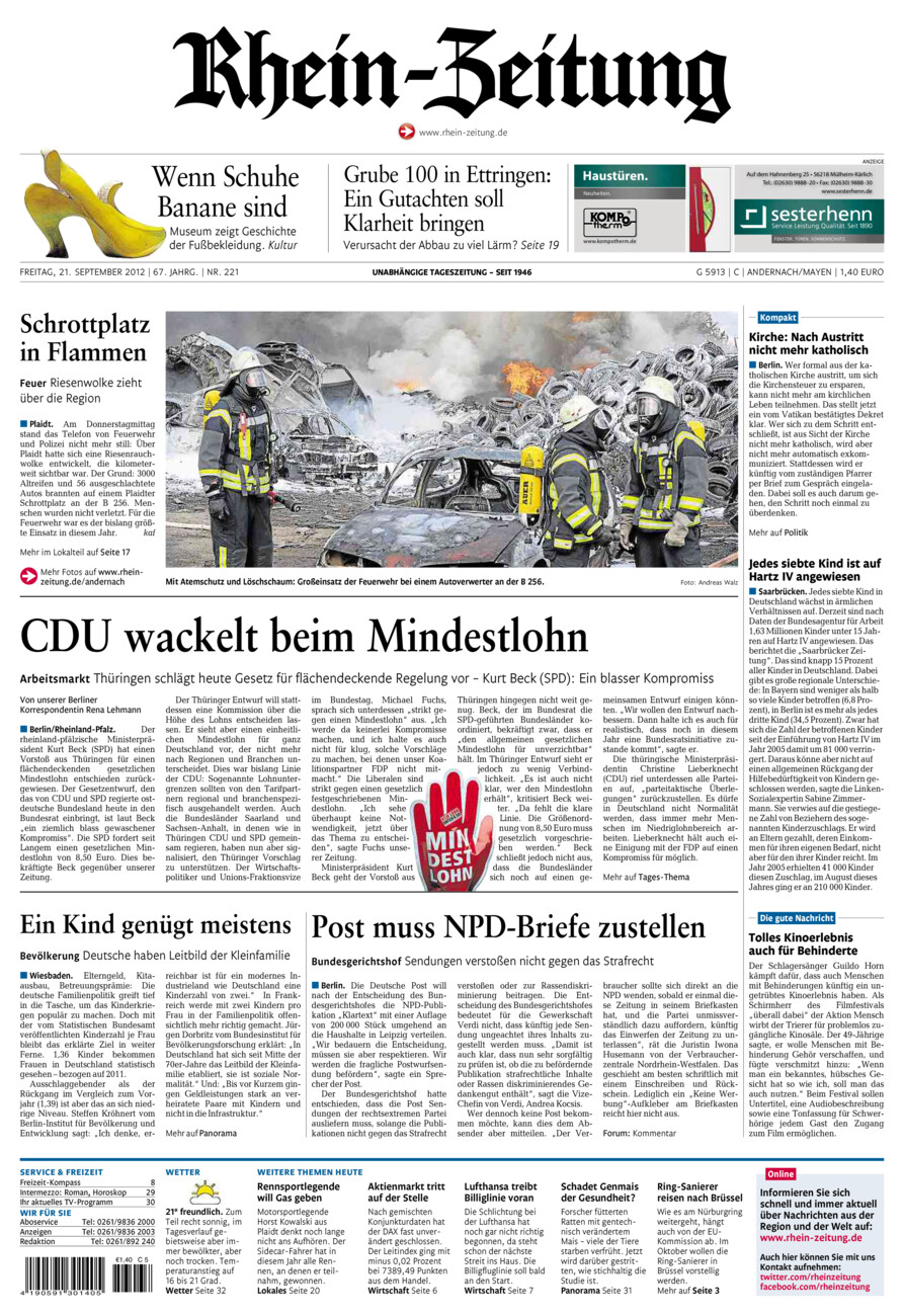 Rhein-Zeitung Andernach & Mayen vom Freitag, 21.09.2012