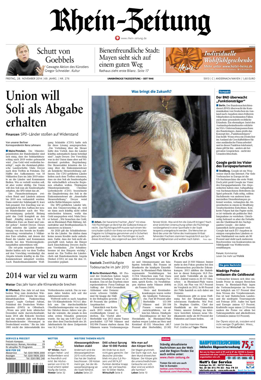 Rhein-Zeitung Andernach & Mayen vom Freitag, 28.11.2014