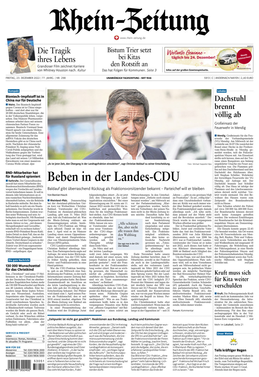Rhein-Zeitung Andernach & Mayen vom Freitag, 23.12.2022