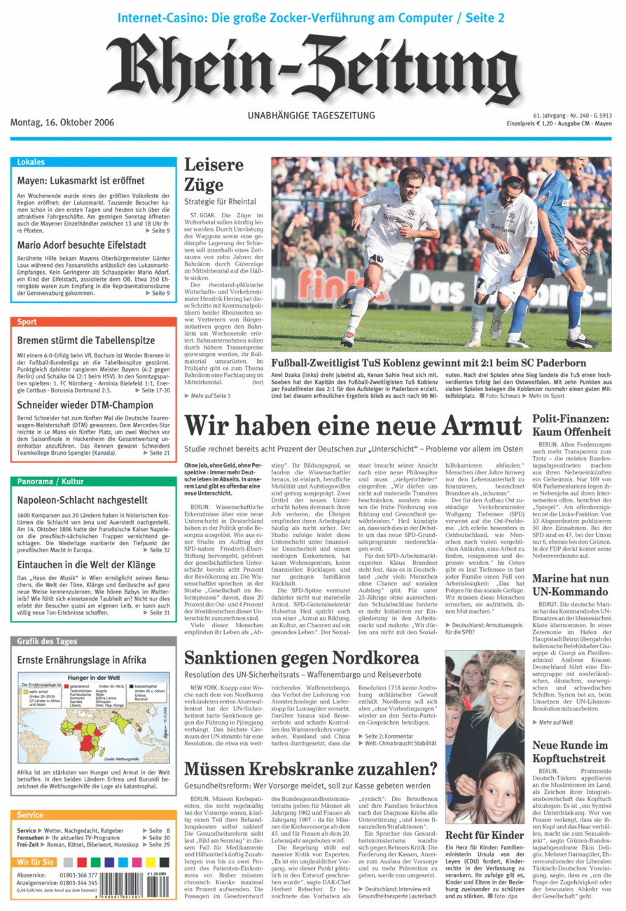 Rhein-Zeitung Andernach & Mayen vom Montag, 16.10.2006