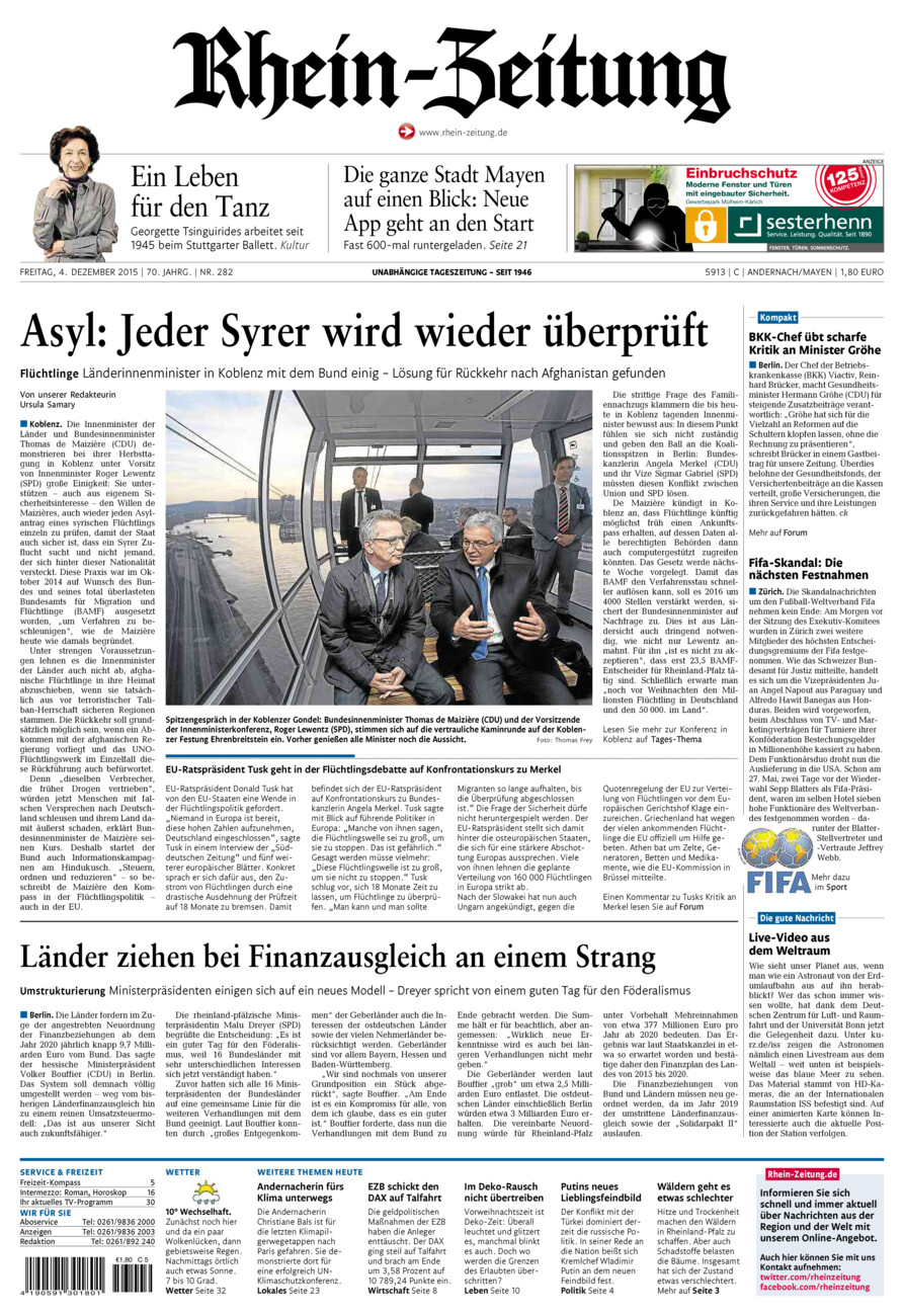 Rhein-Zeitung Andernach & Mayen vom Freitag, 04.12.2015