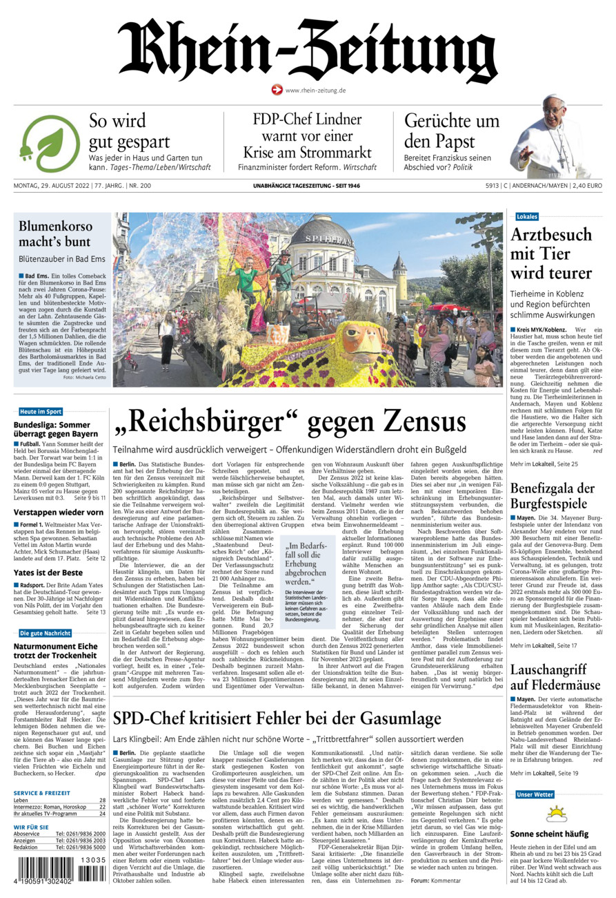 Rhein-Zeitung Andernach & Mayen vom Montag, 29.08.2022