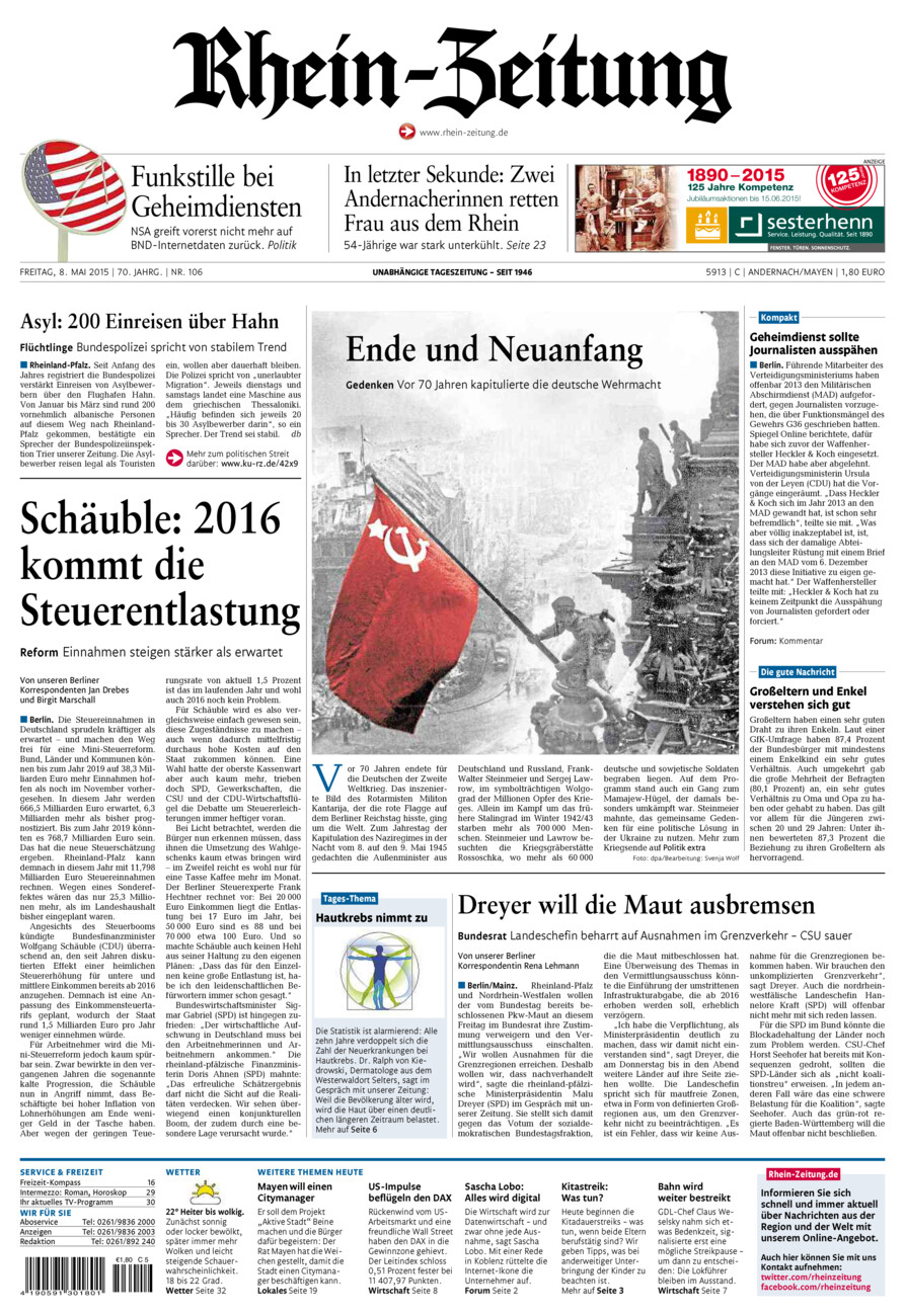 Rhein-Zeitung Andernach & Mayen vom Freitag, 08.05.2015