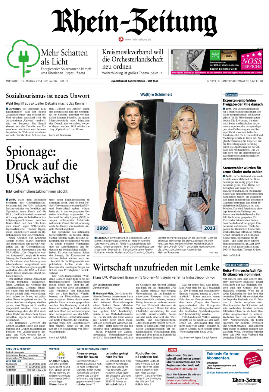 Rhein-Zeitung Andernach & Mayen vom Mittwoch, 15.01.2014