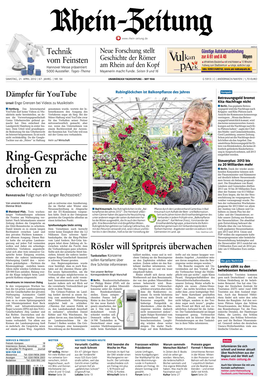 Rhein-Zeitung Andernach & Mayen vom Samstag, 21.04.2012