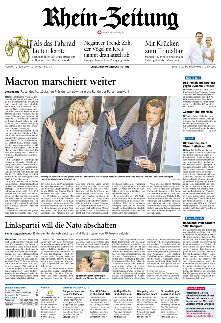 Rhein-Zeitung Andernach & Mayen vom Montag, 12.06.2017