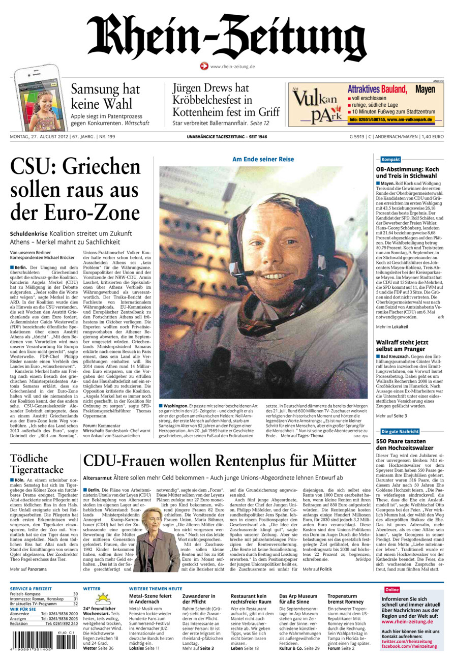 Rhein-Zeitung Andernach & Mayen vom Montag, 27.08.2012