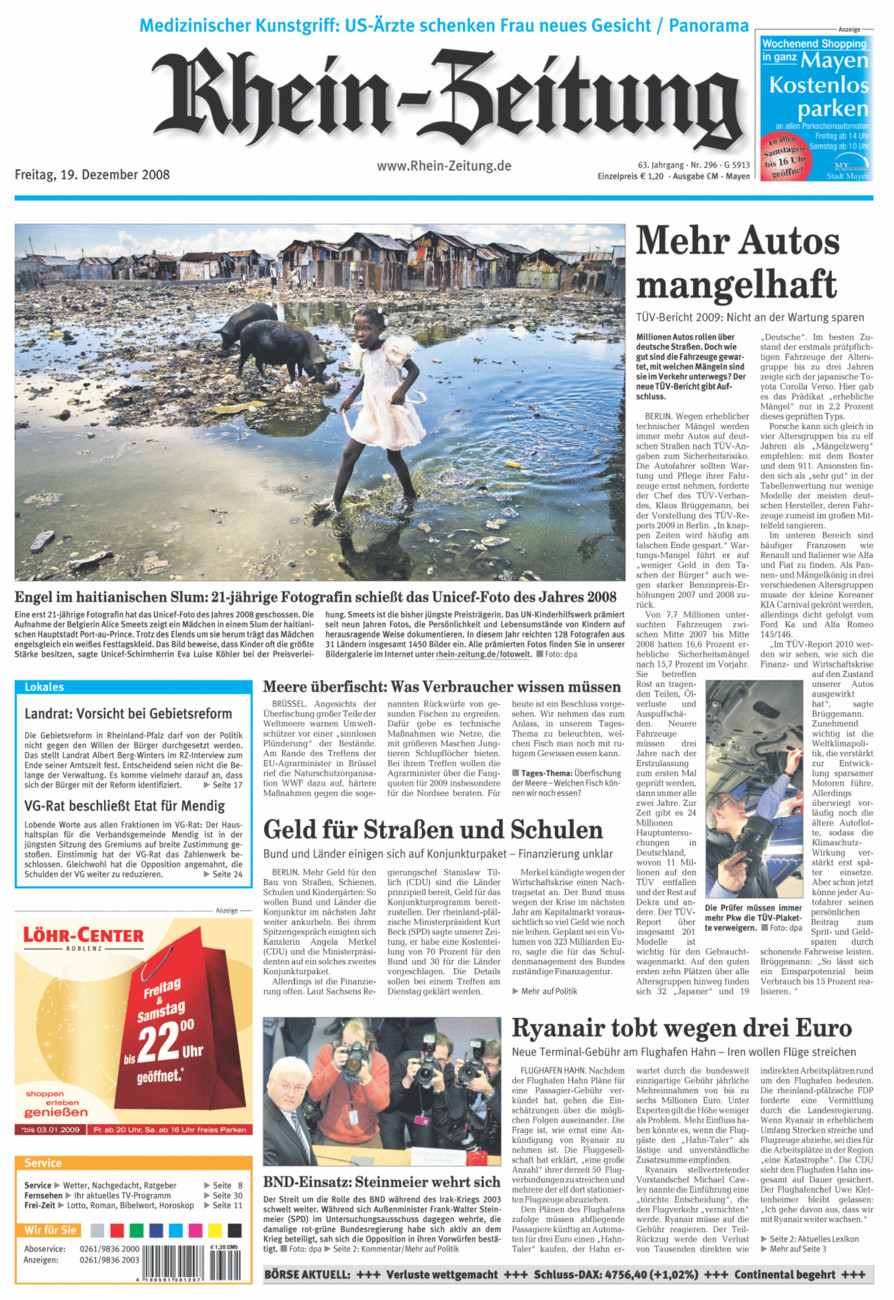Rhein-Zeitung Andernach & Mayen vom Freitag, 19.12.2008