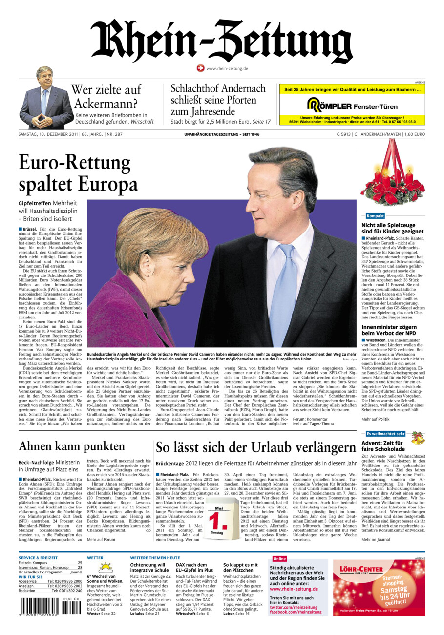 Rhein-Zeitung Andernach & Mayen vom Samstag, 10.12.2011