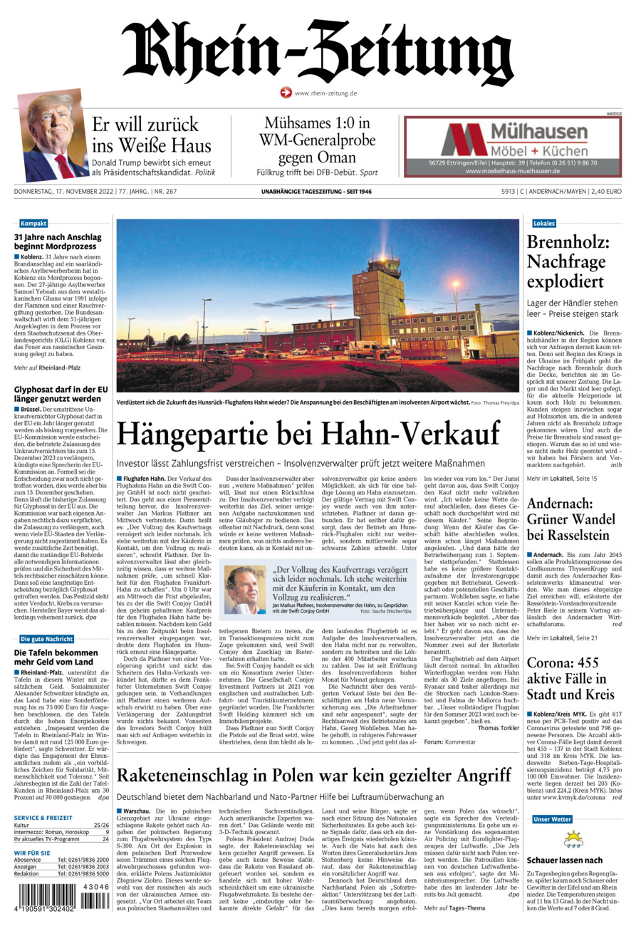 Rhein-Zeitung Andernach & Mayen vom Donnerstag, 17.11.2022
