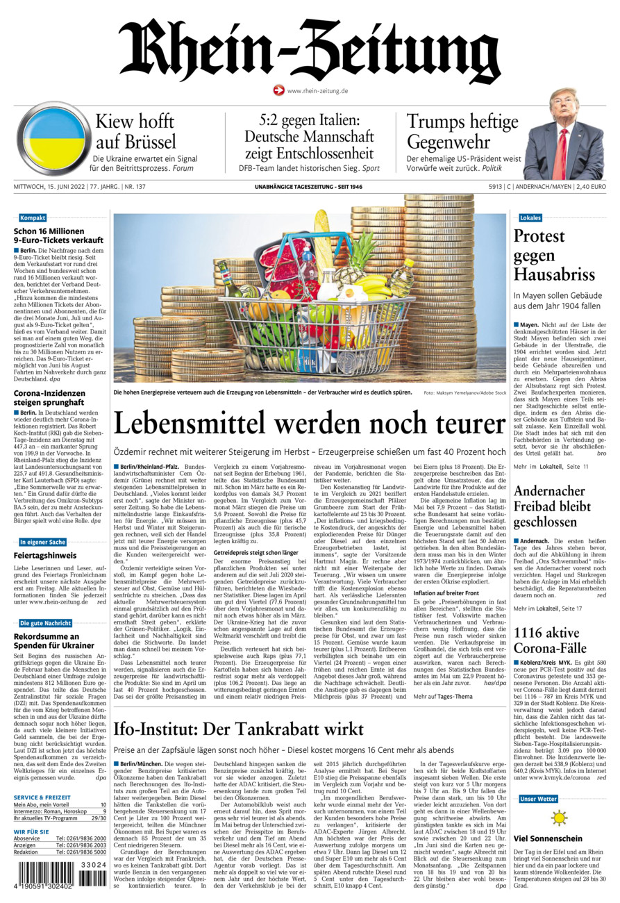 Rhein-Zeitung Andernach & Mayen vom Mittwoch, 15.06.2022