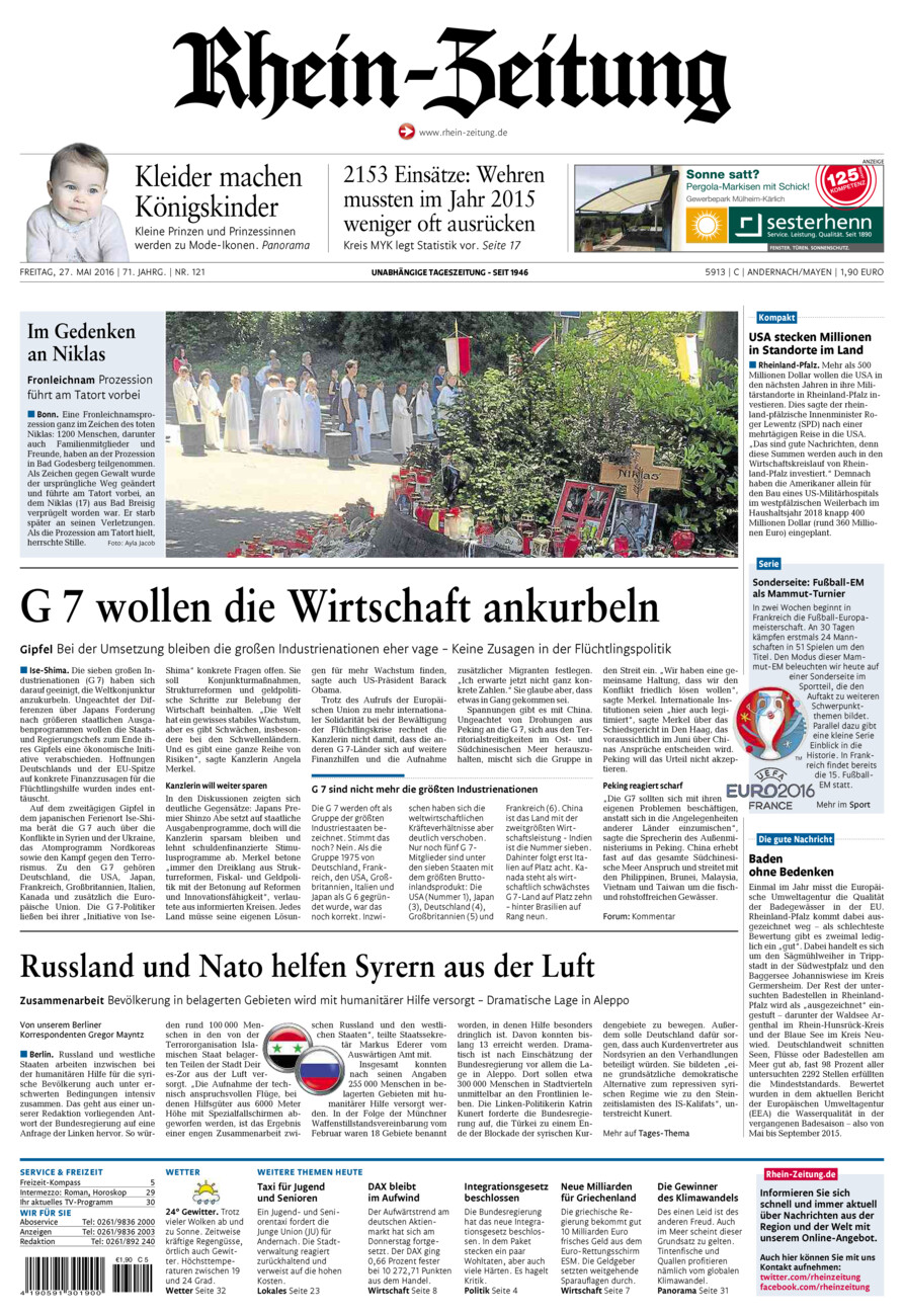 Rhein-Zeitung Andernach & Mayen vom Freitag, 27.05.2016