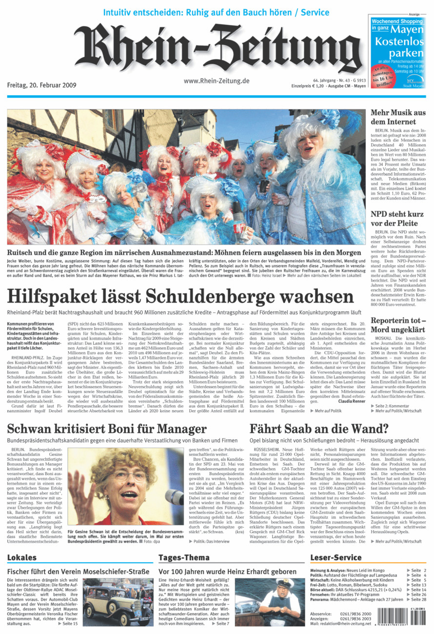 Rhein-Zeitung Andernach & Mayen vom Freitag, 20.02.2009