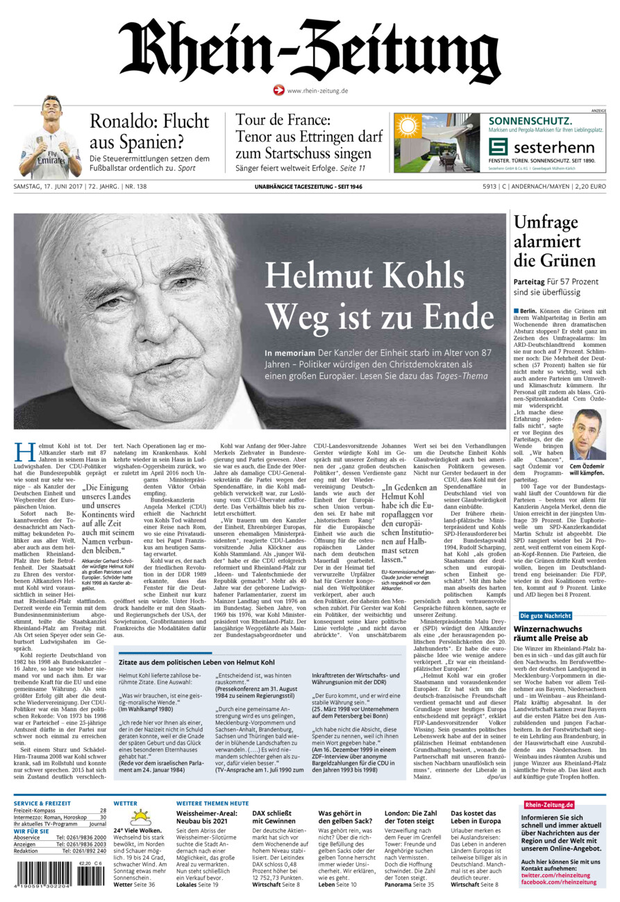 Rhein-Zeitung Andernach & Mayen vom Samstag, 17.06.2017