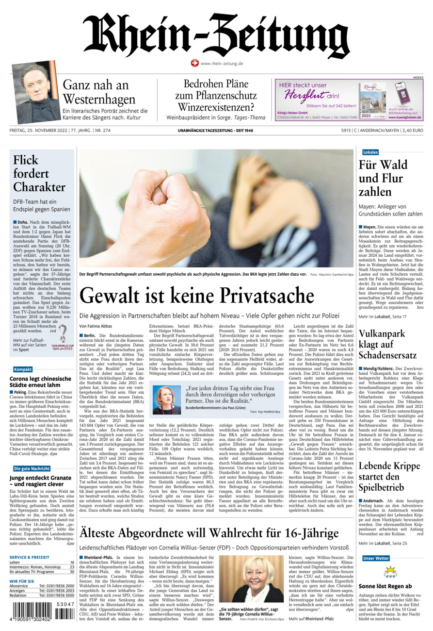 Rhein-Zeitung Andernach & Mayen vom Freitag, 25.11.2022