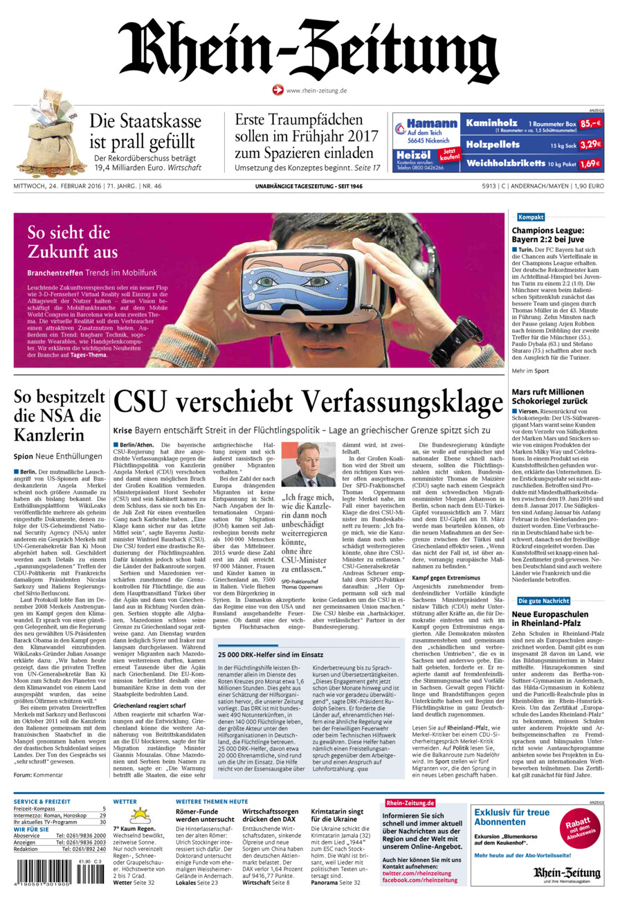Rhein-Zeitung Andernach & Mayen vom Mittwoch, 24.02.2016