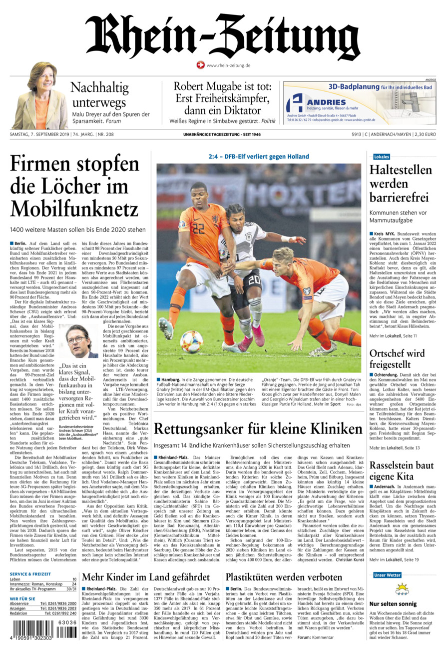Rhein-Zeitung Andernach & Mayen vom Samstag, 07.09.2019
