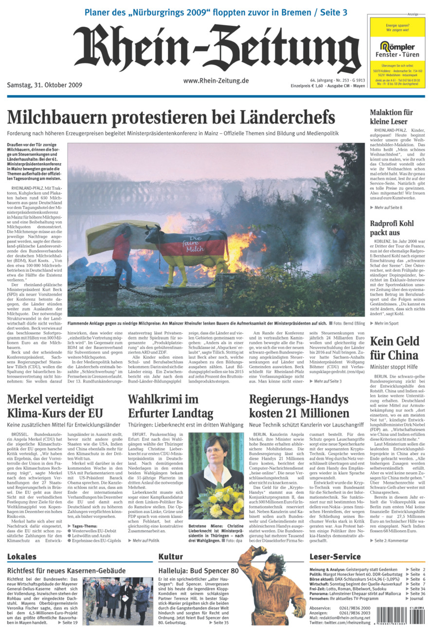 Rhein-Zeitung Andernach & Mayen vom Samstag, 31.10.2009