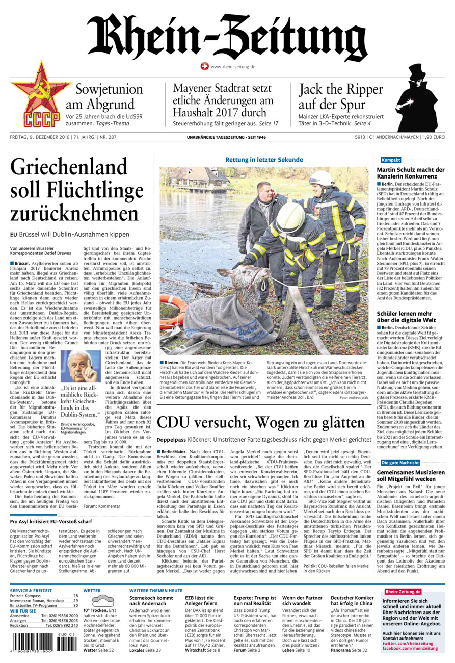 Rhein-Zeitung Andernach & Mayen vom Freitag, 09.12.2016