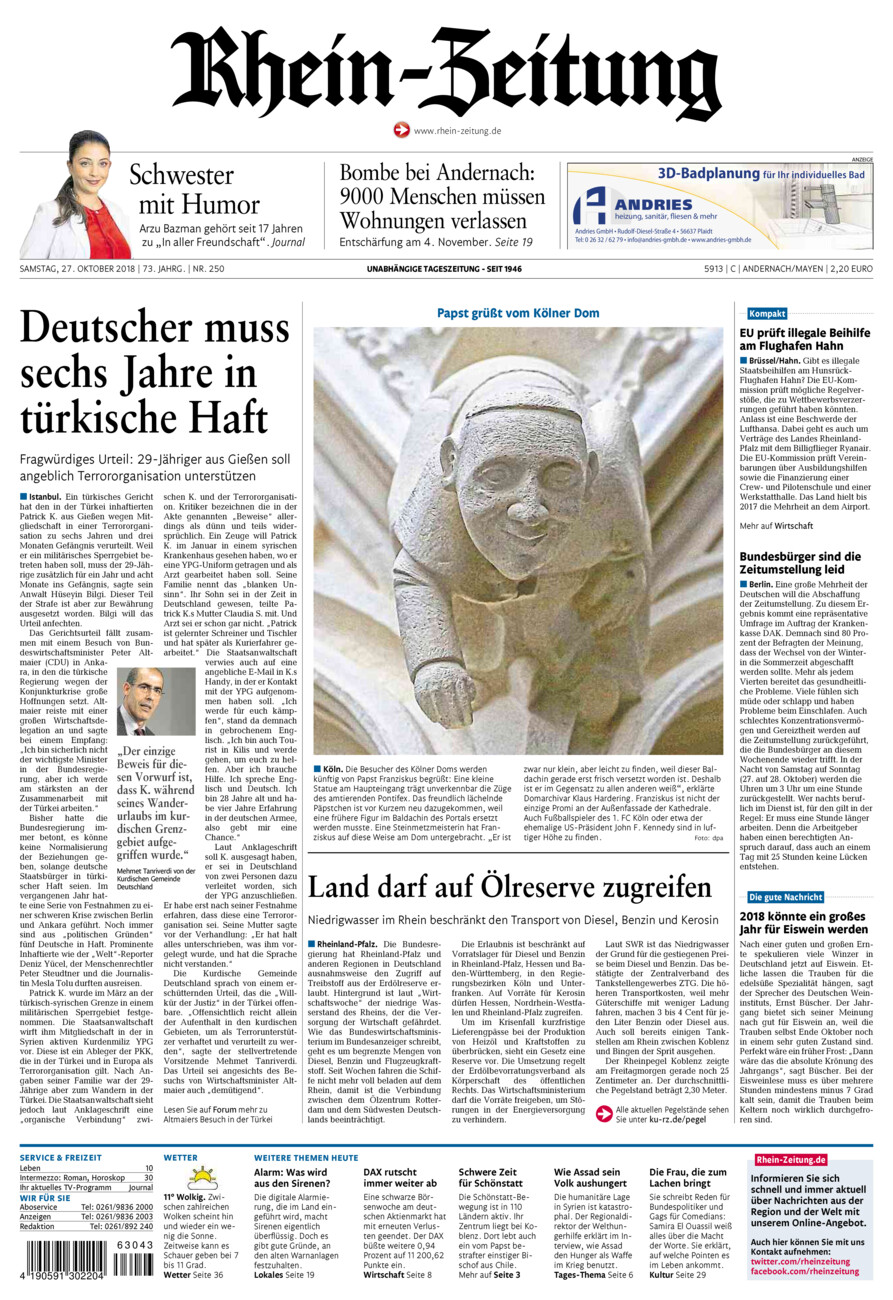 Rhein-Zeitung Andernach & Mayen vom Samstag, 27.10.2018