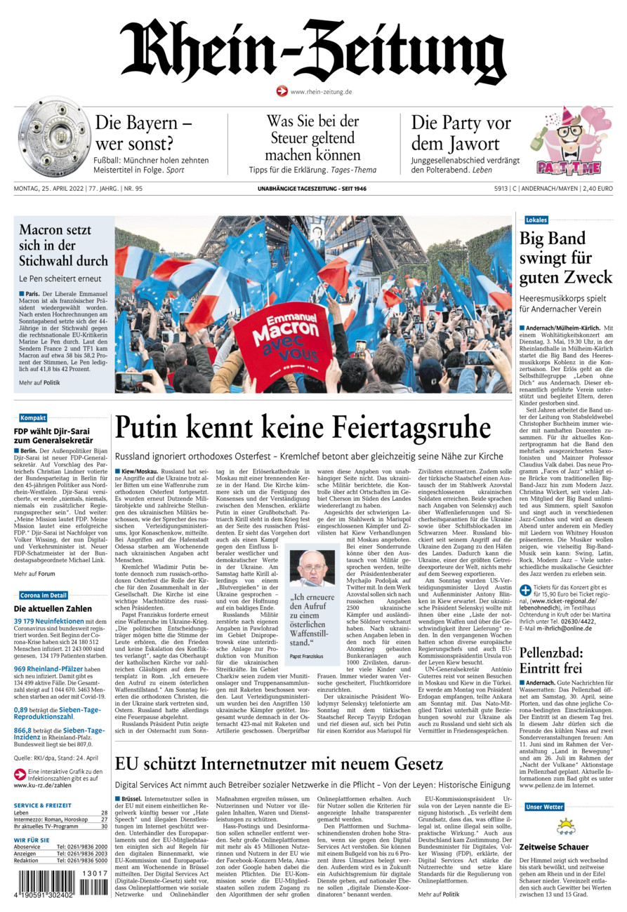 Rhein-Zeitung Andernach & Mayen vom Montag, 25.04.2022