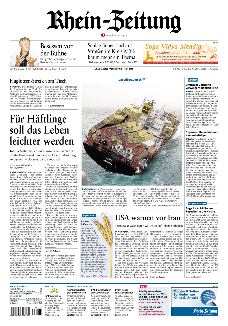 Rhein-Zeitung Andernach & Mayen vom Donnerstag, 13.10.2011