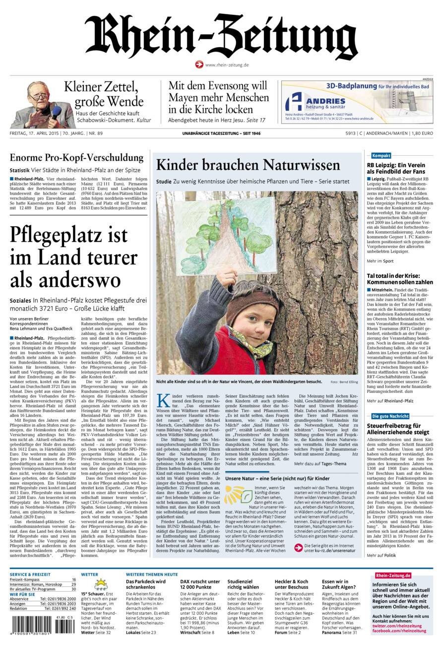 Rhein-Zeitung Andernach & Mayen vom Freitag, 17.04.2015