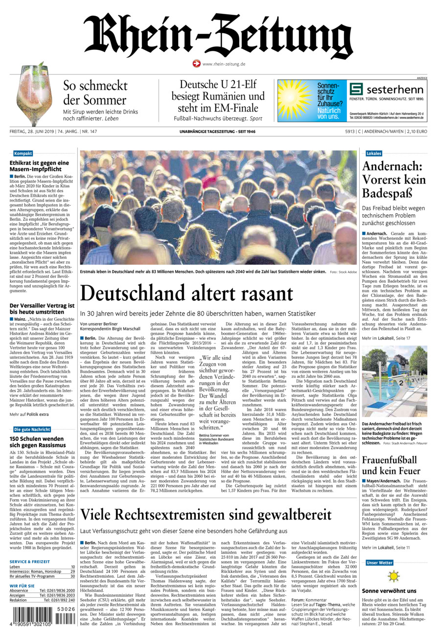 Rhein-Zeitung Andernach & Mayen vom Freitag, 28.06.2019