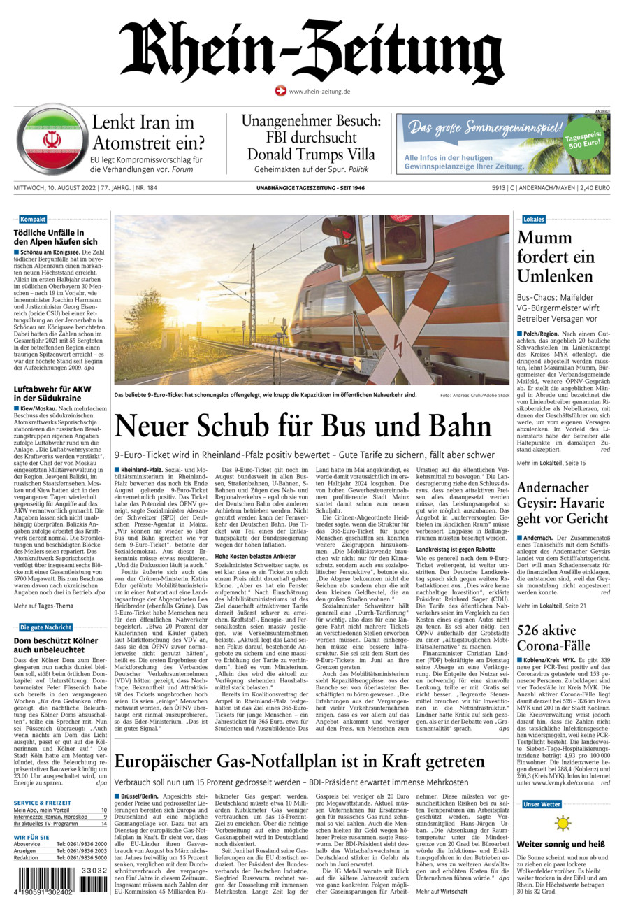 Rhein-Zeitung Andernach & Mayen vom Mittwoch, 10.08.2022