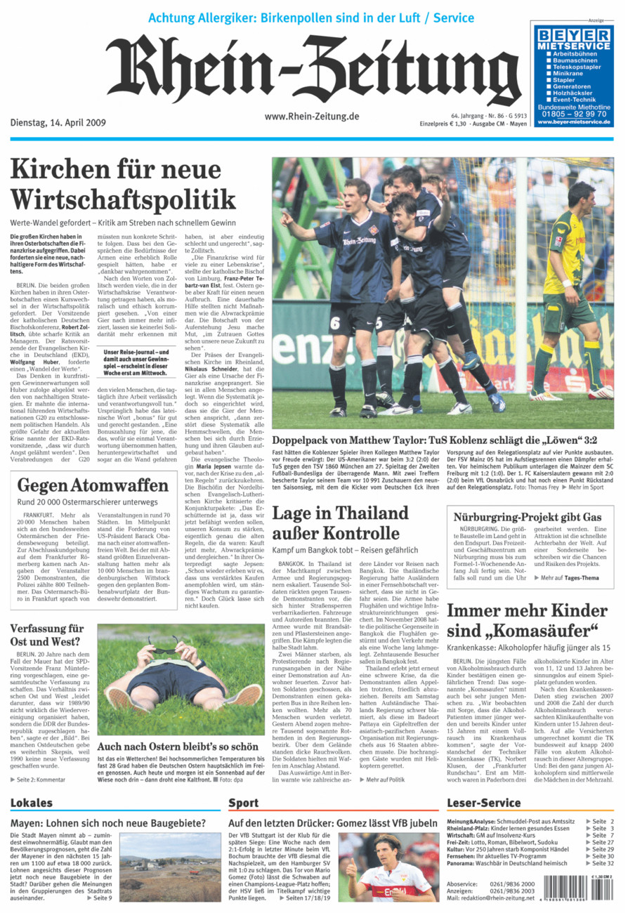 Rhein-Zeitung Andernach & Mayen vom Dienstag, 14.04.2009
