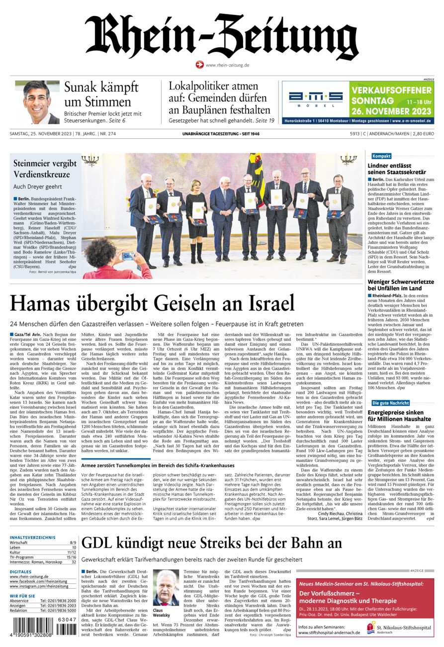 Rhein-Zeitung Andernach & Mayen vom Samstag, 25.11.2023
