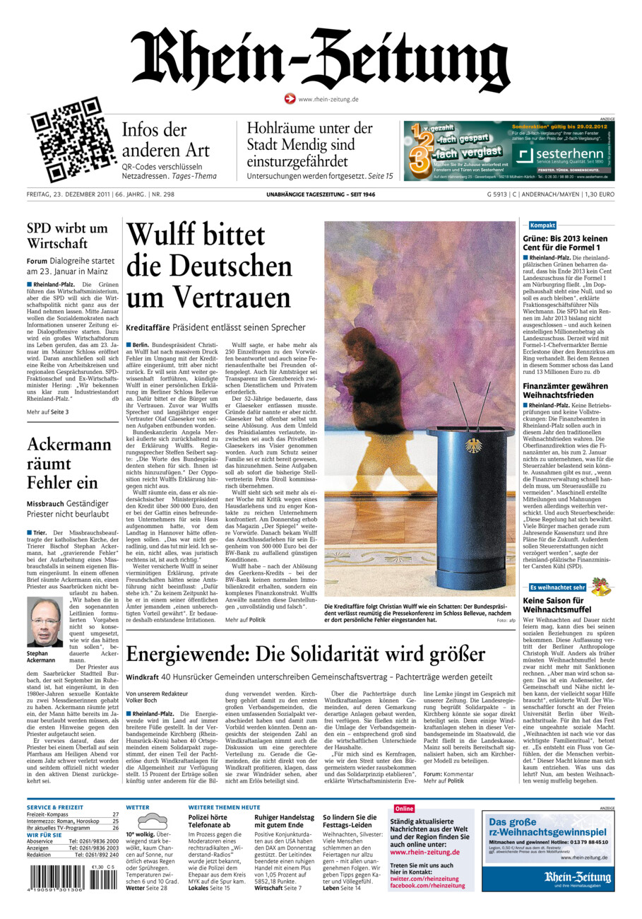 Rhein-Zeitung Andernach & Mayen vom Freitag, 23.12.2011