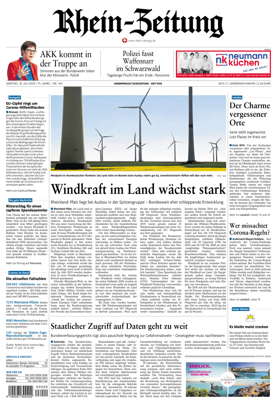 Rhein-Zeitung Andernach & Mayen vom Samstag, 18.07.2020