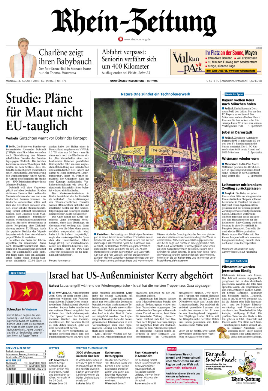 Rhein-Zeitung Andernach & Mayen vom Montag, 04.08.2014